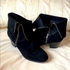 Bass Black Suede zipper roll cuff booties